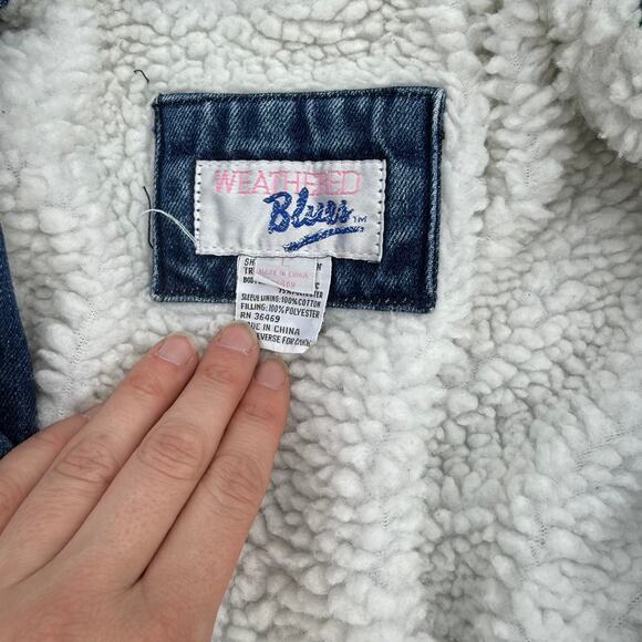 Vintage Weathered Blues Sherpa Lined Denim Jacket - Small - Picture 5 of 14